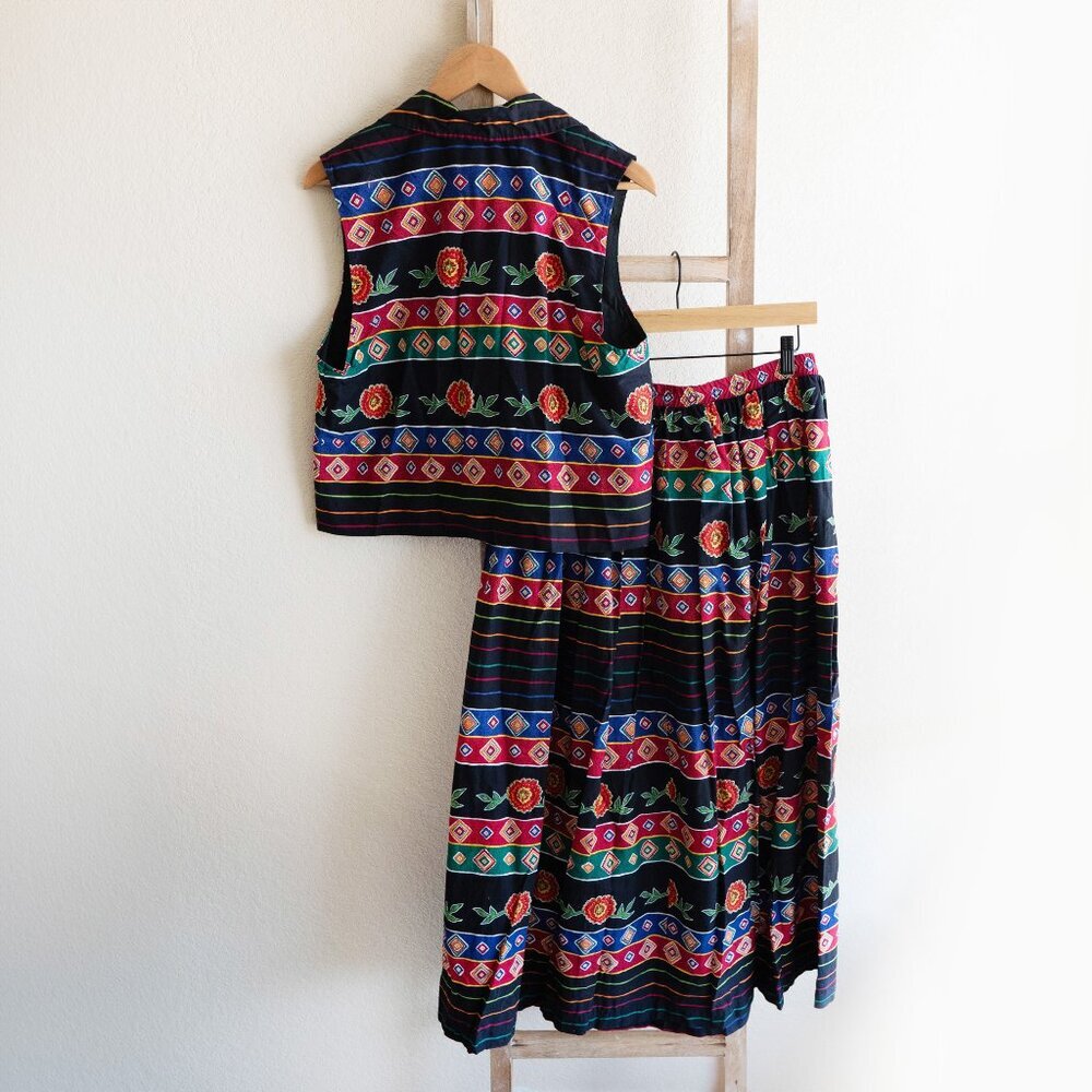 Vintage Willowbend 2-Piece Set Size L Made in USA 100% Cotton Boho Skirt & Vest - Picture 12 of 12